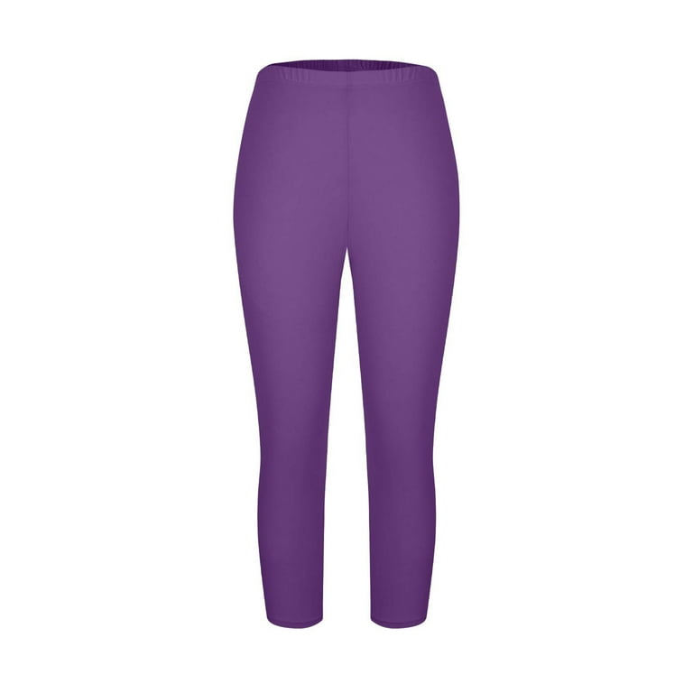 NTACZA Stretchy Womens Plus Size Pants Solid Purple Yoga Plus
