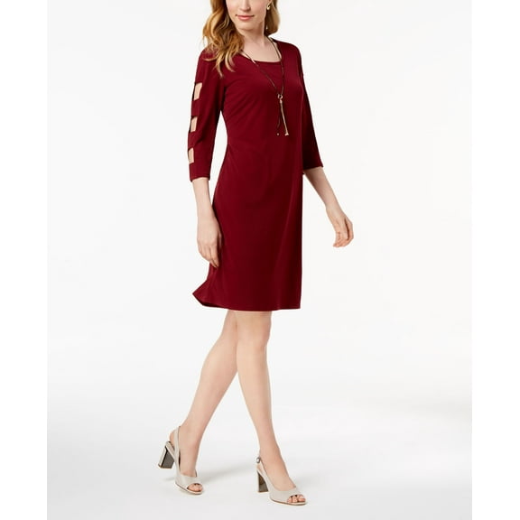 JM Collection Lattice Sleeve Jersey Dress Cherry Pie S