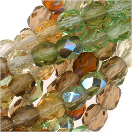 Czech Glass Bracelet - Czech Fire Polished Glass Beads 4mm Round 'Earthtone Green Amber Mix' (100)