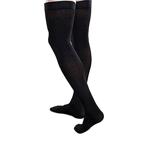 Core-Spun 20-30mmHg Moderate Graduated Compression Support Thigh High Socks (Black, Large Short)