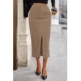 thumbnail image 3 of Falda PRETTYGARDEN de pana lápiz midi de tiro alto camel talla 12, 3 of 9