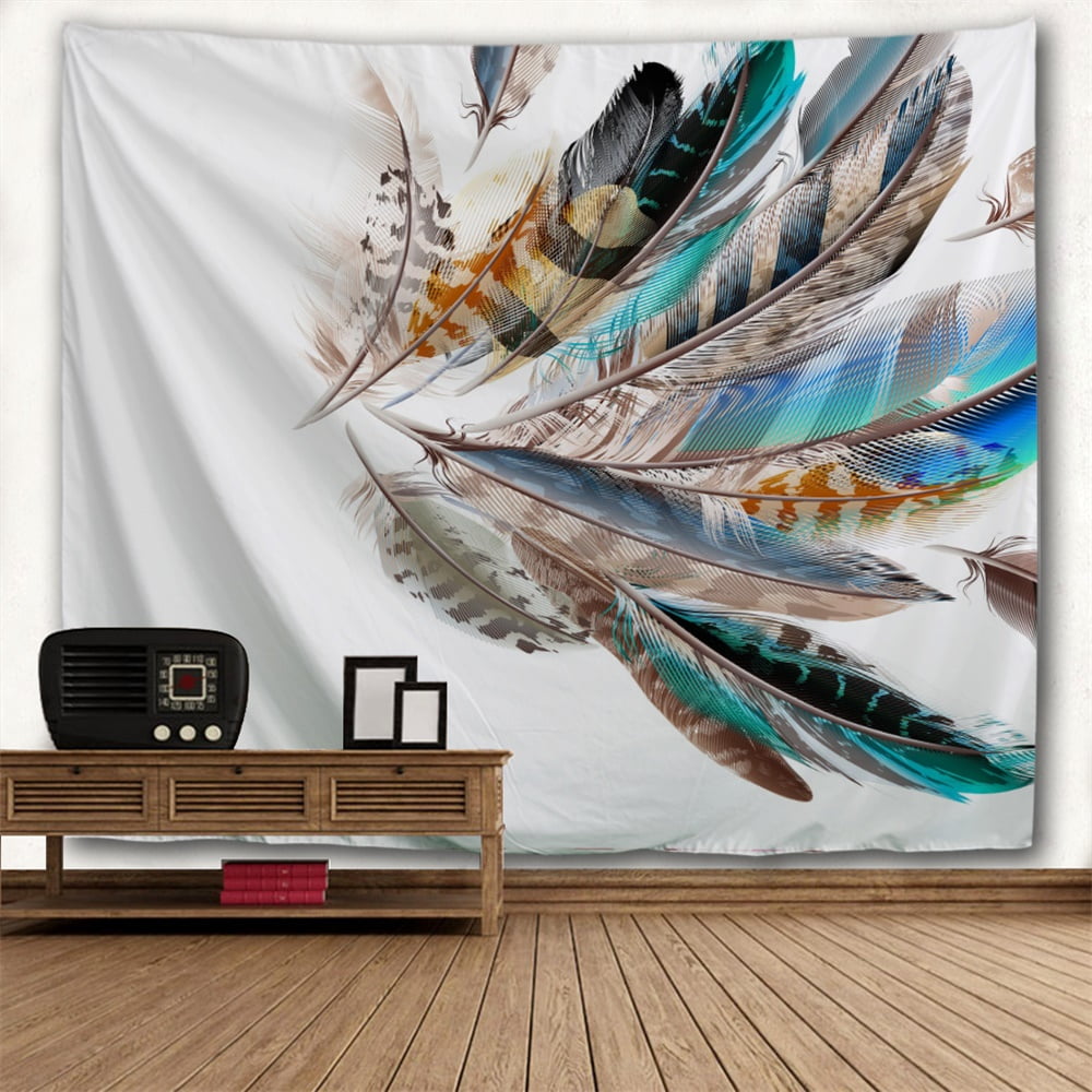 Tapestry Wall Hanging Feathers Colorful Grey Brown Mint Turquoise Wall Tapestry Spring Fall Home Decor Bedroom Living Room Nbsp Premium Peached Material Walmart Canada