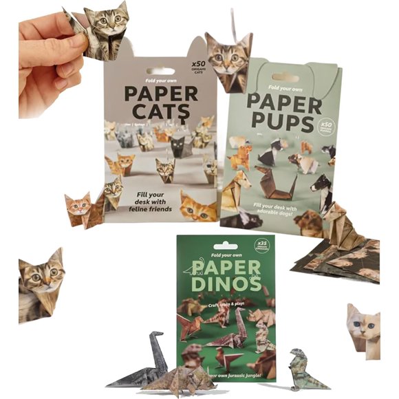 50 Sheets DIY Paper Cats Kit | Cute Kitten Origami Papercraft Kit | Fun Craft Activity for Adults & Kids | Funny Dog Meme Paper Crafts for Desk Decor & Relaxing Hobby