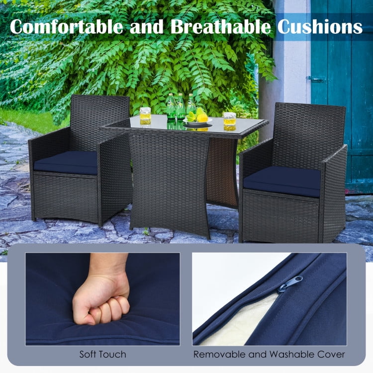Aimee Lii 3 Pieces Wicker Patio Furniture Set with Cushion and Sofa Armrest, Small Patio Set, Navy Aimee Lii 3 Pieces Wicker Patio Furniture Set with Cushion and Sofa Armrest, Small Patio Set, Navy