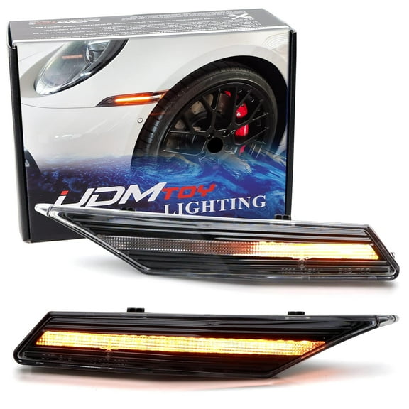 Euro Black-Out Clear Lens w/Amber Sequential Blink LED Front Side Marker Light Kit For Porsche 2020-up Taycan, Powered by 60-SMD LED w/Dynamic Blinking