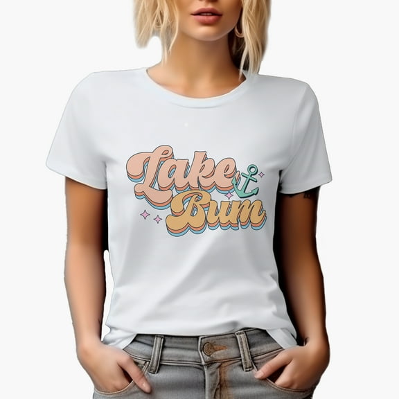 Lake Bum with an Anchor, Retro Art Merch Gift, White T-Shirt, Small