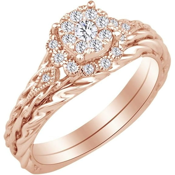 Gems Jewels 14K Rose Gold Plated 2 Ct Round Cut White Diamond Wedding Engagement Bridal Ring Set For Women's 925 Sterling Silver -6.5
