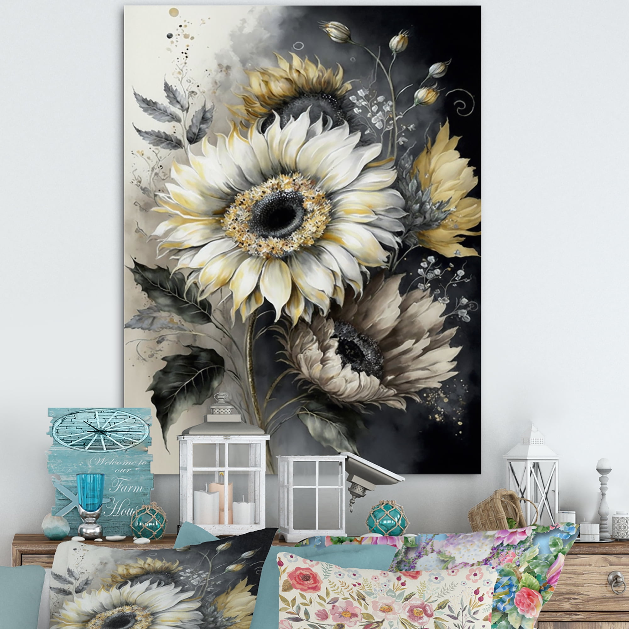 Designart White Sunflower Canvas Wall Art