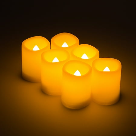 Led Flameless Candle Kohree Realistic Battery-Powered Flameless Pillar Candles, Unscented Ivory Votive LED Candles with Remote Control and Timer, Batteries Included, 6 Piece ()