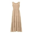 thumbnail image 6 of VUPSGEZ Women'S 2023 Casual Loose Plain Maxi Sundress Smocked Tank Dress Sleeveless Summer Beach Tiered Long Dresses (Khaki,M), 6 of 6