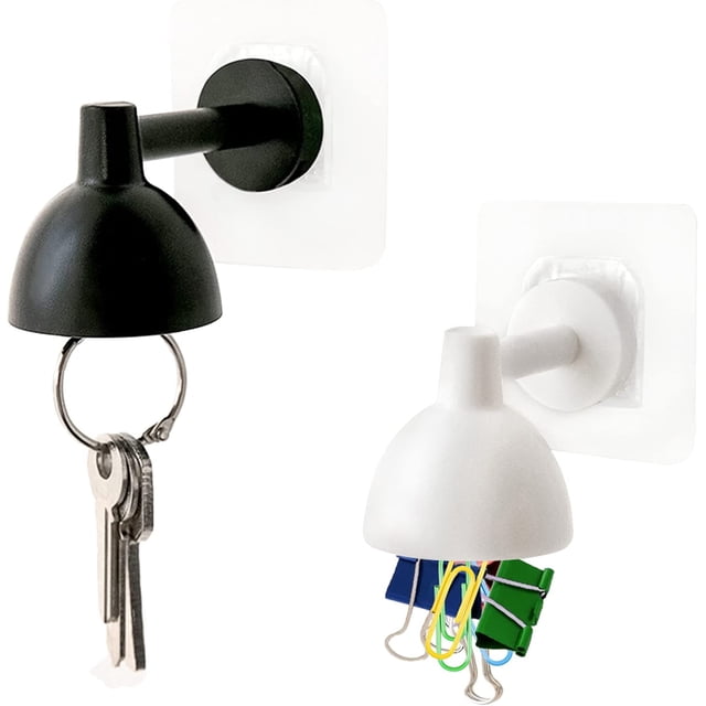 2 llaveros magnéticos de pared (blanco y negro), autoadhesivos para lámpara de mesa y puerta.