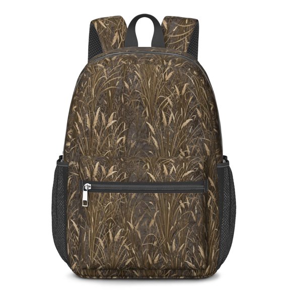 Camo and Grass Brown Pattern 17" School Backpacks for Teens,Waterproof Oxford Fabric,S-Shape Padded Straps for School,Travel,Hiking,Camping