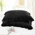thumbnail image 6 of Unique Bargains 2 Pcs 100% Cotton Envelope Closure Ruffled Pillowcases Black Standard, 6 of 8