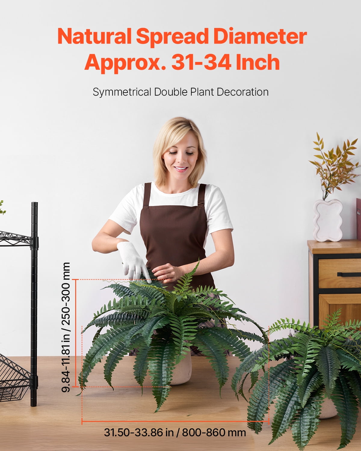 VEVOR Artificial Ferns 2 Pcs, Natural Spread Diameter 31-34 Inch, Large Hanging Artificial Boston Ferns, Fake Plant Wall Decor with 30 Branches, Faux Fern for Home and Office (Flowerpot Unincluded)