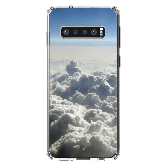 DistinctInk Clear Shockproof Hybrid Case for Samsung Galaxy S10  PLUS(6.4" Screen) - TPU Bumper, Acrylic Back, Tempered Glass Screen Protector - Blue Sky Above Clouds