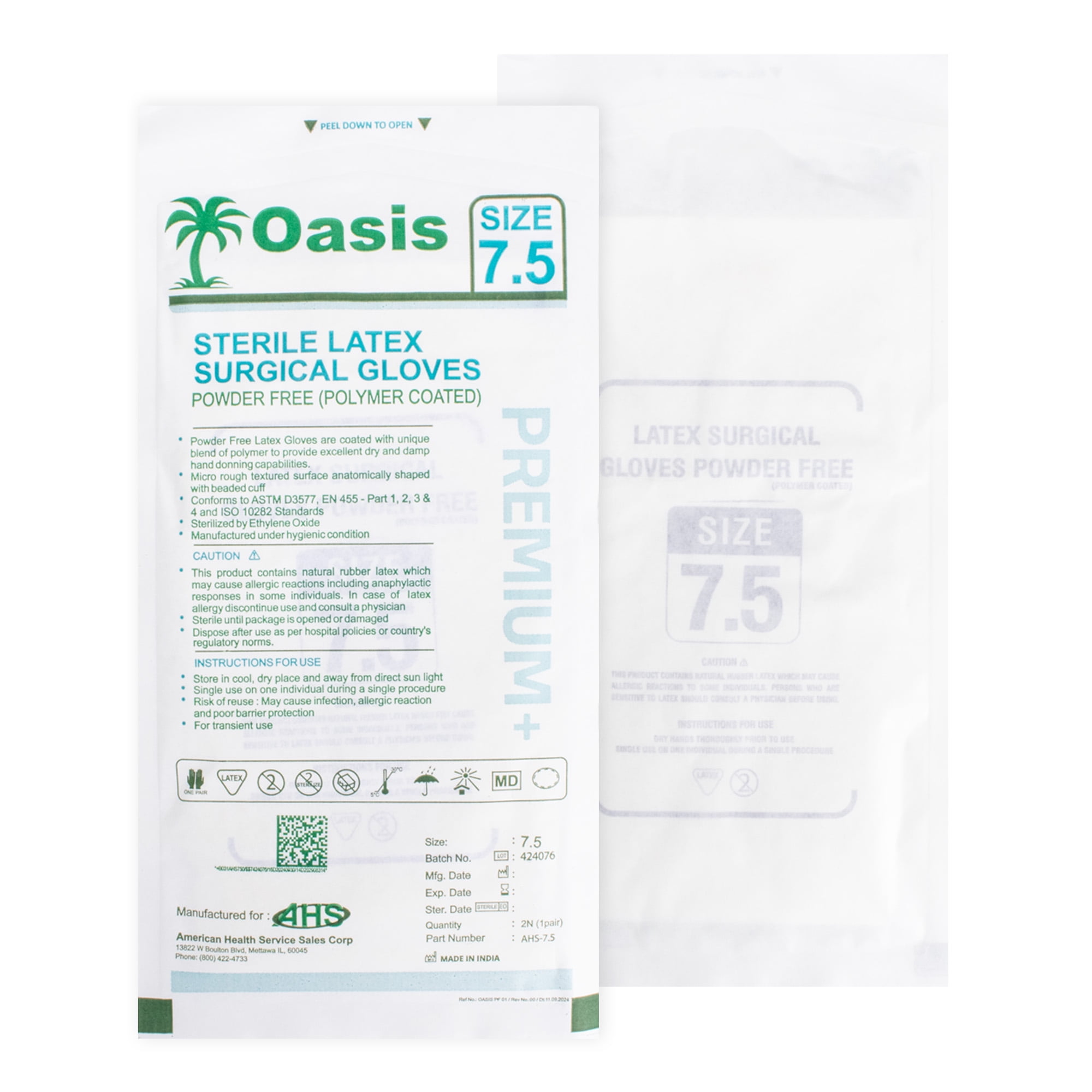 AHS Sterile Latex Surgeon/Surgical Gloves, Size 7.5, Powder-Free, 50 Pairs/Box
