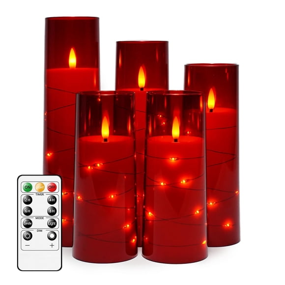 Velas LED sin llama kakoya con temporizador, 5 unidades, rojas