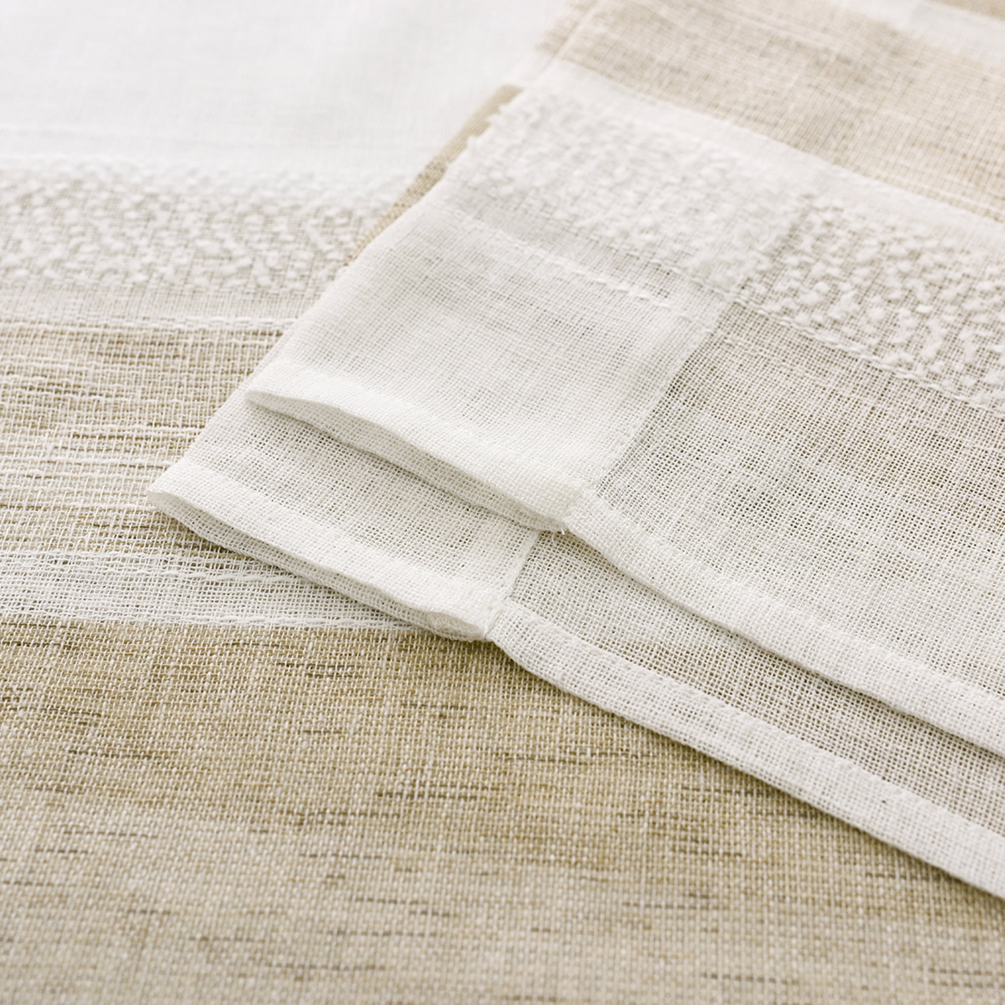 Uptown Home Beige White Stripe Sheer Window Curtain Panels for Living Room Farmhouse Yarn Dyed Linen Filtering Light Rod Pocket Bedroom Drapes, 50"x 84"x2