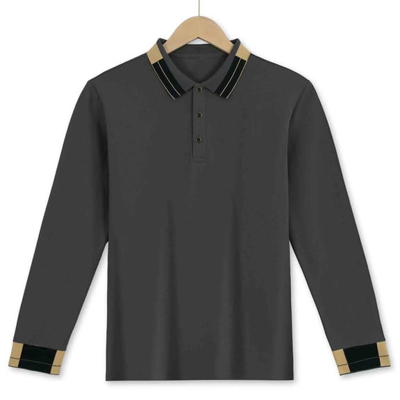 Fznquz Big and Tall Golf Polos for Men Gray Casual Long Sleeve Shirt Collared Fall Winter Button Mens Clothes