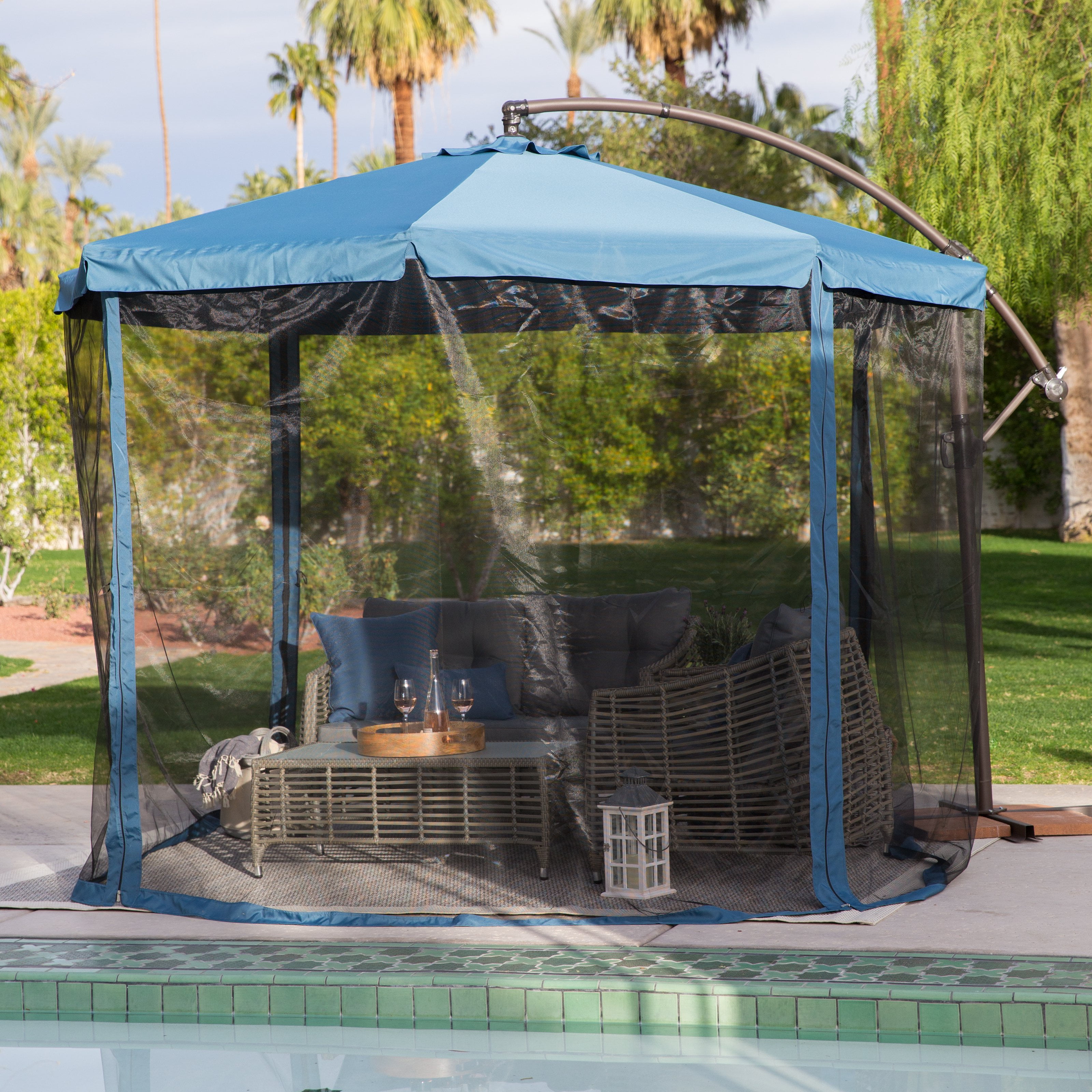 Coral Coast 11 ft. Steel Offset Patio Umbrella with Detachable Netting by