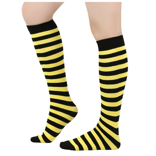 TIEVOSA Chaussettes Mi-Mollet à Rayures pour Femmes Chaussettes de Noël pour Femmes et Chaussettes Jusqu'aux Genoux Chaussettes à Rayures Chaussettes Chaussettes de Performance (Jaune)