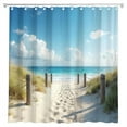 thumbnail image 2 of Ocean Beach Shower Curtain Summer Coastal Hawaiian Scenic Blue Sky Seaside Cool Sea Landscape Sand Bath Curtain Fabric Bathroom Accessories Decor with Hooks 72"W x 72"L, 2 of 7