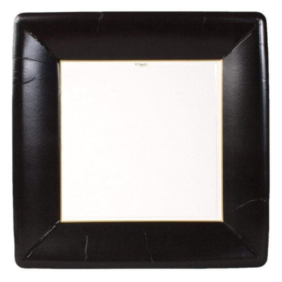 Entertaining with Caspari Grosgrain Border Square Dinner Plates, Black, 8-Pack