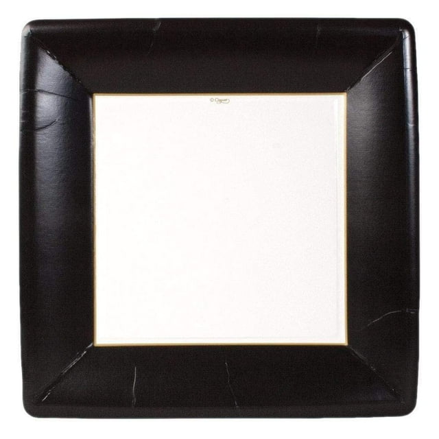 Entertaining with Caspari Grosgrain Border Square Dinner Plates, Black, 8-Pack