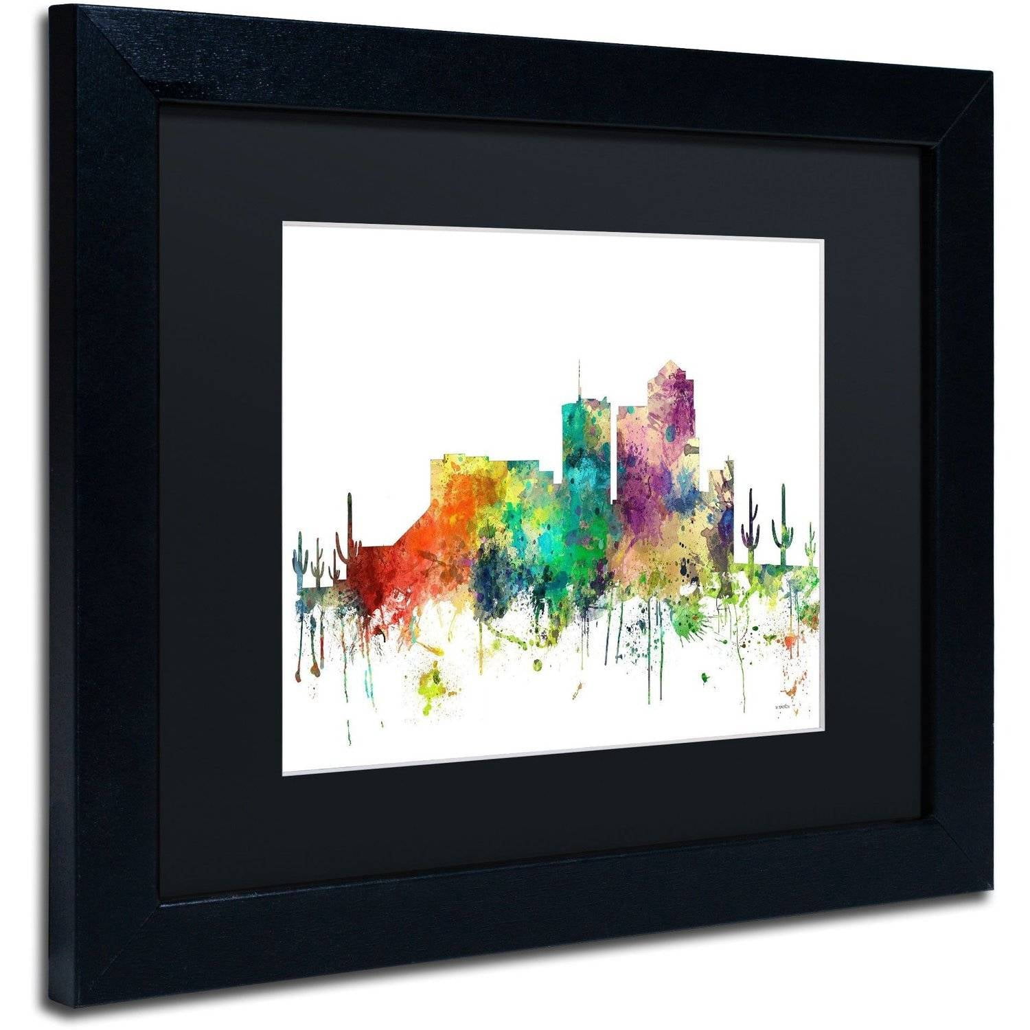 Trademark Fine Art "Tucson Arizona Skyline SP" Canvas Art by Marlene Watson, Black Matte, Black Frame