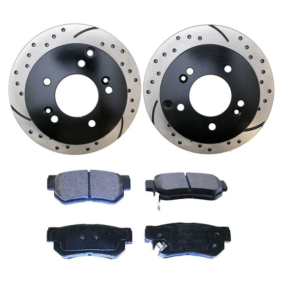 AutoShack Rear Drilled Slotted Brake Rotors Black and Ceramic Pads Kit Driver and Passenger Side Replacement for Kia Optima Sportage Hyundai Sonata Tucson XG350 V6 FWD SCDPR4134141341813