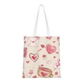 thumbnail image 1 of DouZhe Reusable Grocery Bags, Valentines Pink Flower Heart Lightweight Polyester Canvas Cloth Tote Bag for Travle Gym Shopping School, 15" x 16", 1 of 7