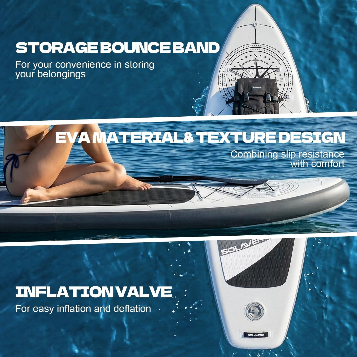 SOLAVERO 10'6" Inflatable Stand Up Paddle Board, Ultra-Light SUP Board with Accessories, Anti-Slip EVA Deck for Adults