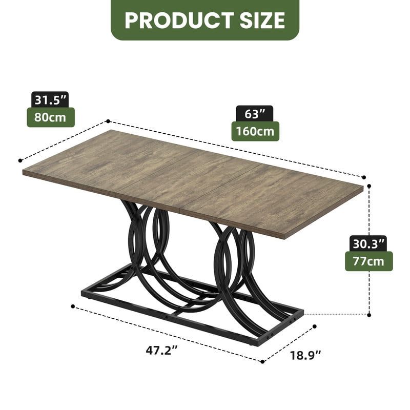 Uforic 63" Dining Table for 4-6 People, Modren Kitchen Table with Metal Leg , Rectangular Dinner Table, Gray