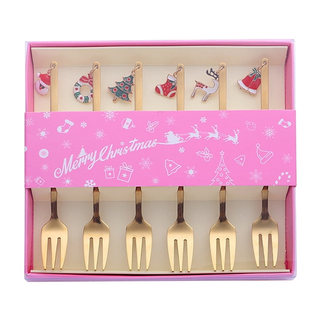 TIMIFIS Forks Home Christmas Decorations Metal Coffee Fork Stirring Spoon Christmas Table Decorations New Year Flatware