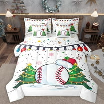 Homewish Baseball Game 7-Piece Twin Bedding Sets,Multicolor Xmas Snowflake Bedding Comforter Set,Green Chic Christmas Tree Sheet Sets For Boys Kids,Super Cozy Room Decor Reversible