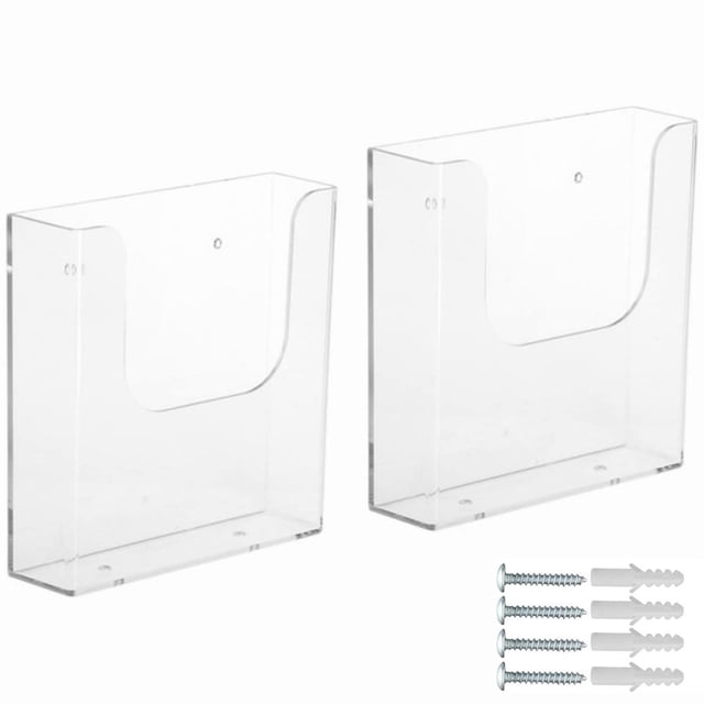 HLONK 2Pack Hanging File Holder Acrylic Brochure Holder Booklet Display Stand Wall Holder Clear Literature Rack Hanging Mail Holder Plastic Booklet Organizer for Office Home (Small)