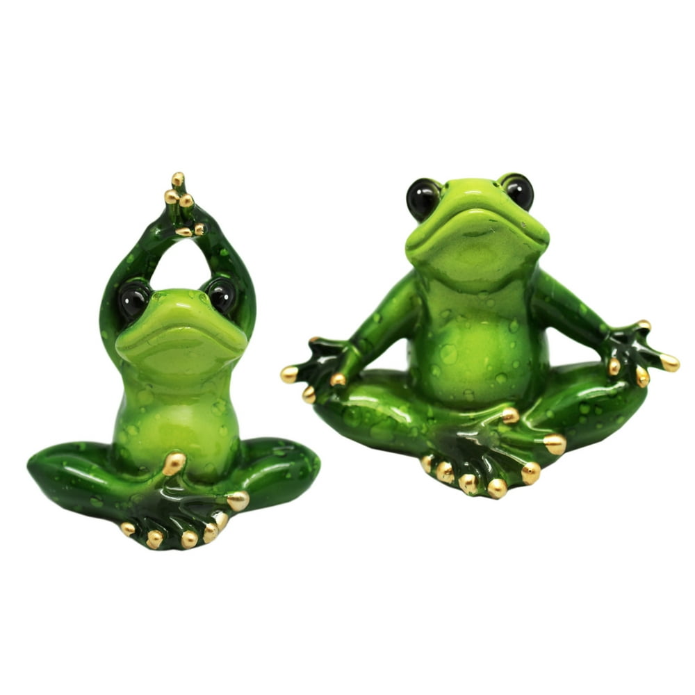 Ceramic Green Yoga Frog Figure Set (2 Frogs)