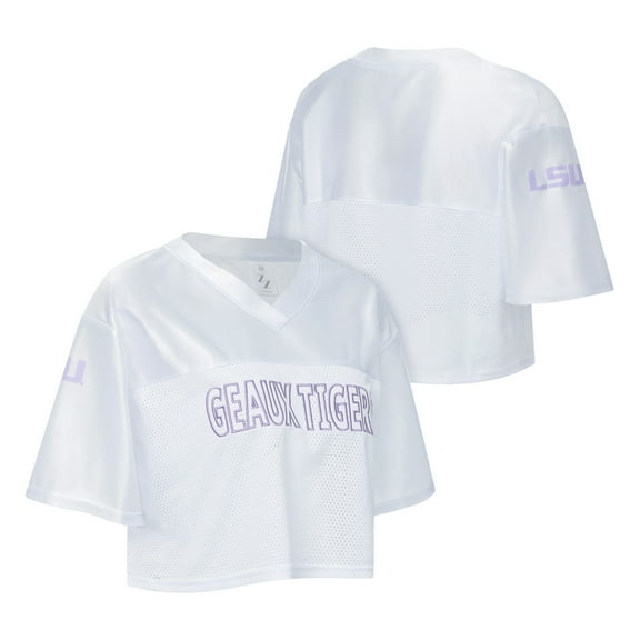 Women's ZooZatz White LSU Tigers Mesh Cropped V-Neck T-Shirt