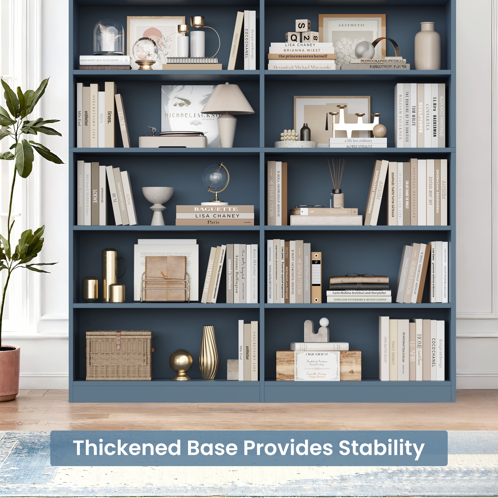 Hiphuta 84" Tall Double Wide 7-Tier Bookcase with 14 Cubes, Large Open Bookcase for Home Office and Living Room, Freestanding Display Book Shelves, Blue