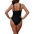thumbnail image 3 of INSPIRE CHIC Women's Criss Cross Color Block Monokini Bikini Set, 1 Piece O Ring Side Tie Strappy Swimwear Bathing Suit Medium Black Fluorescent Orange, 3 of 5