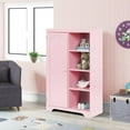 thumbnail image 3 of Multifunctional Storage Cabinets with 3 Storage Shelves and 1 Door, Modern Bedroom Wardrobe with 1 Cabinet and 1 Clothes Hanger, Space Saving Closet Pantry Cabinet for Home Office, Pink, 3 of 7