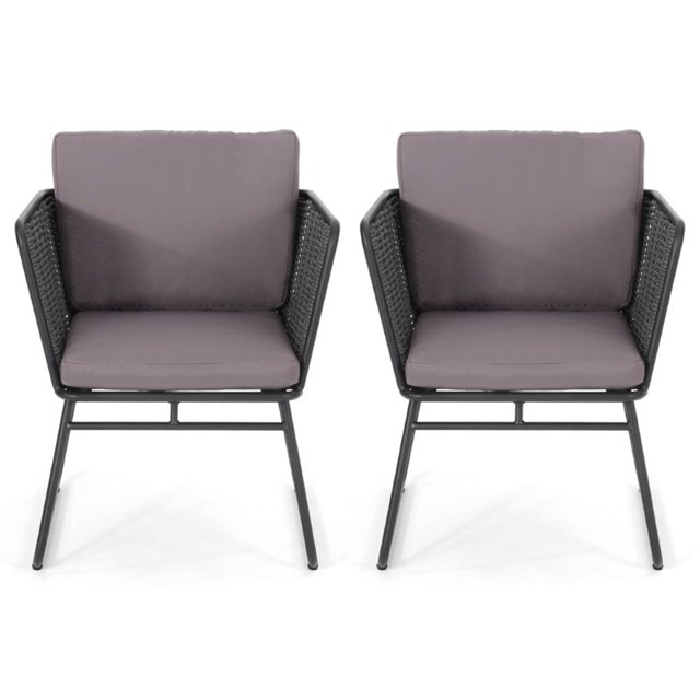 Noble House La Jolla Outdoor Rope Weave Club Chair in Dark Gray (Set of 2)