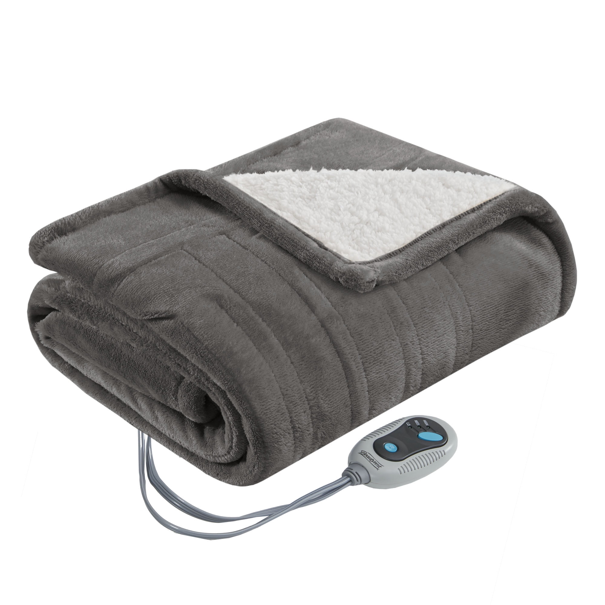 Beautyrest Soft Sherpa Fleece Electric Heated Blanket Wrap with Auto  Shutoff , 50 x 64, Grey - Walmart.com