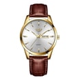 thumbnail image 1 of Reloj De Cuarzo Hombre Lige LG8970 Pulsera De Cuero Correa Marrón Bisel Dorado Fondo Blanco Quartz 3 ATM 22mm Anchura Wristwatch, 1 of 8