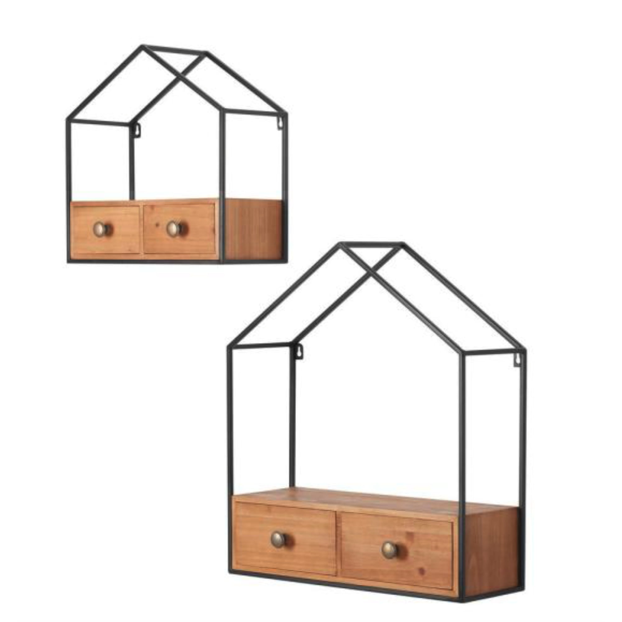 Black House Shaped Shelf Set with Drawers