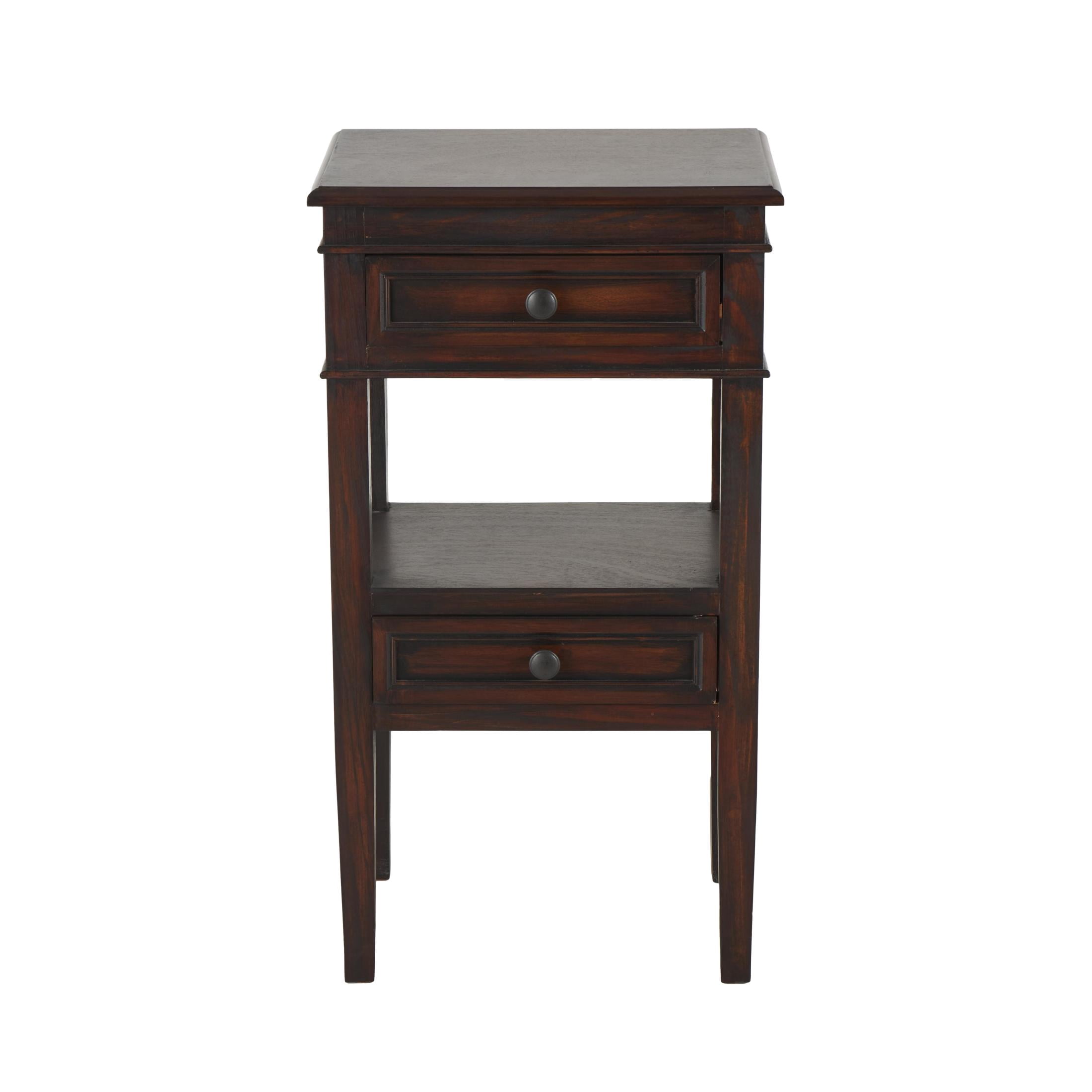 DecMode 16" x 29" Brown Wood Square 2 Drawer and 1 Shelf Accent Table, 1-Piece