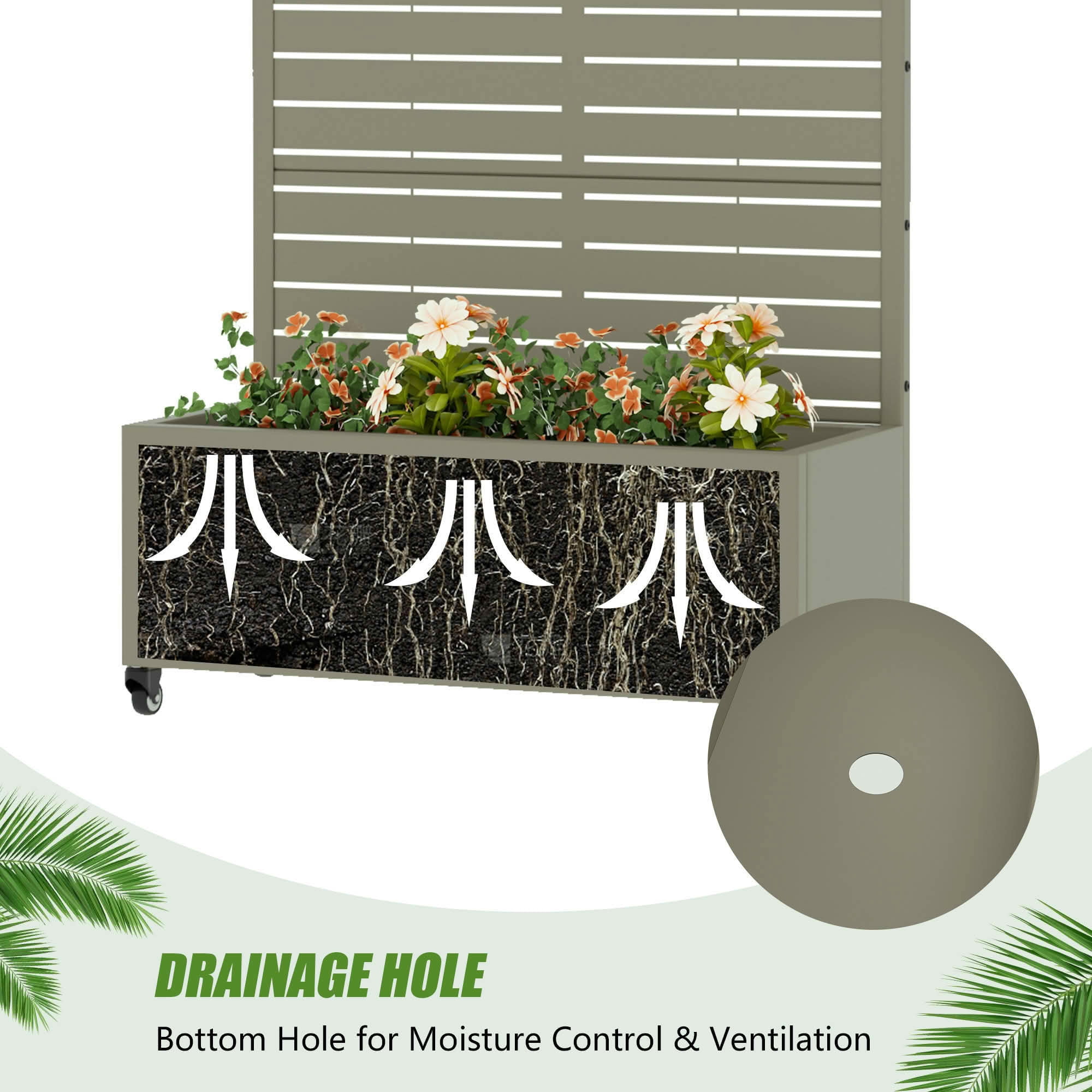 MAYEERTY 72x35x16 Inch Olive Gray Metal Rectangular Planter Box with Trellis, 5 Piece Set for Outdoor Garden & Patio