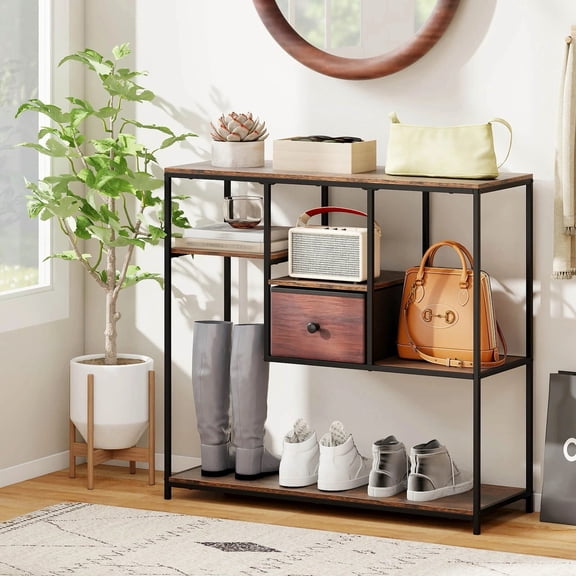 DRAZUNO 40” Console Table w/Storage Drawer 4-Tier Display Shelf for Living Room Hallway
