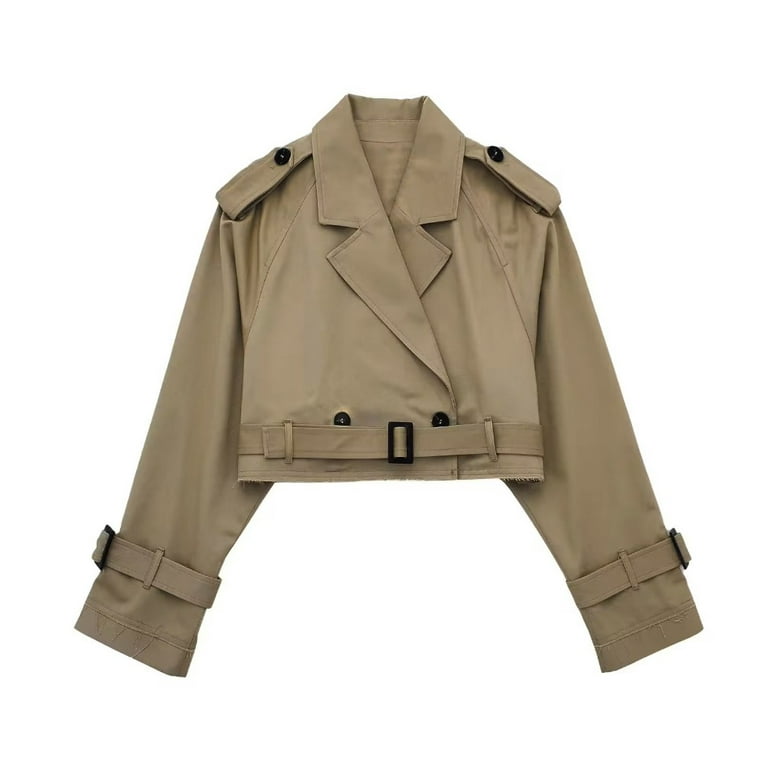 Short Trench Coat Women Solid Long Sleeve Fashion Streetwear