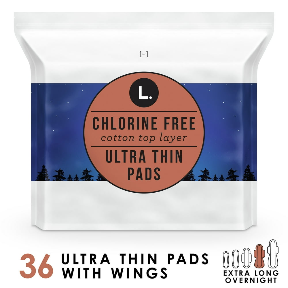 L. Chlorine Free Ultra Thin Overnight Absorbency Pads with Wings, 36 ct